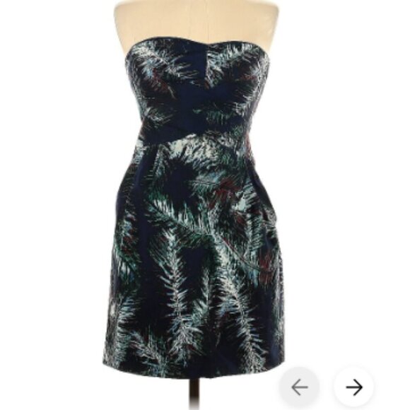 Club Monaco Peacock Feather Strapless Mini Dress - Picture 1 of 7